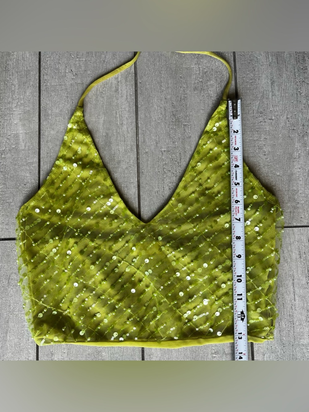 Meshki Lime Green Sequin Midi Dress Size S/M Halter Neck & Skirt Set - Picture 10 of 16